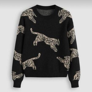 CIDER Knit Round Neckline Leopard Sweater
